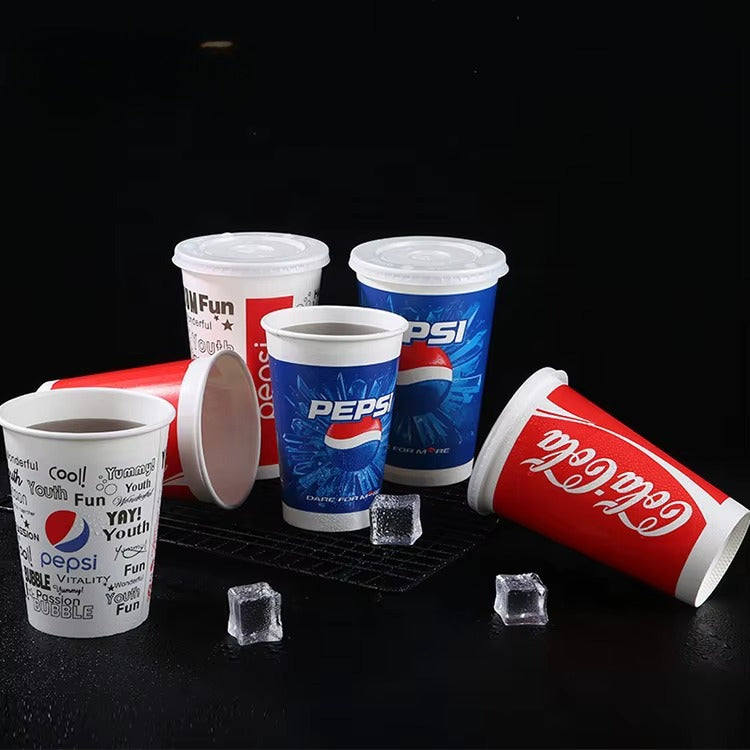 8oz 12oz 16oz Double PE Coating Compostable Soda Espresso Paper Cup Takeout Paper Cups With Transparent Lid