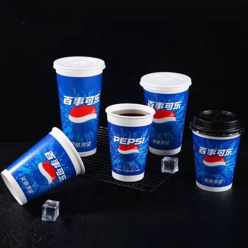 8oz 12oz 16oz Double PE Coating Compostable Soda Espresso Paper Cup Takeout Paper Cups With Transparent Lid