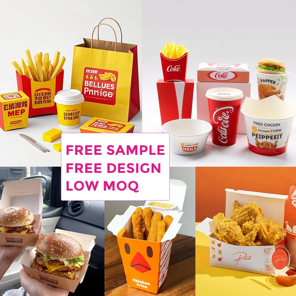 Custom Logo Printed Gable Top Box | Korean Fried Chicken & Burger Takeout Carrier with Handle