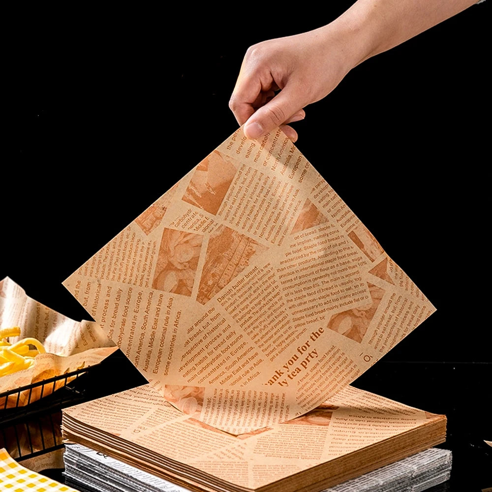 Greaseproof Custom Hamburger Paper-Food Safe Eco-Friendly PE Coated Sandwich Wrapper Custom Print Design for Pizza Cake Takeaway