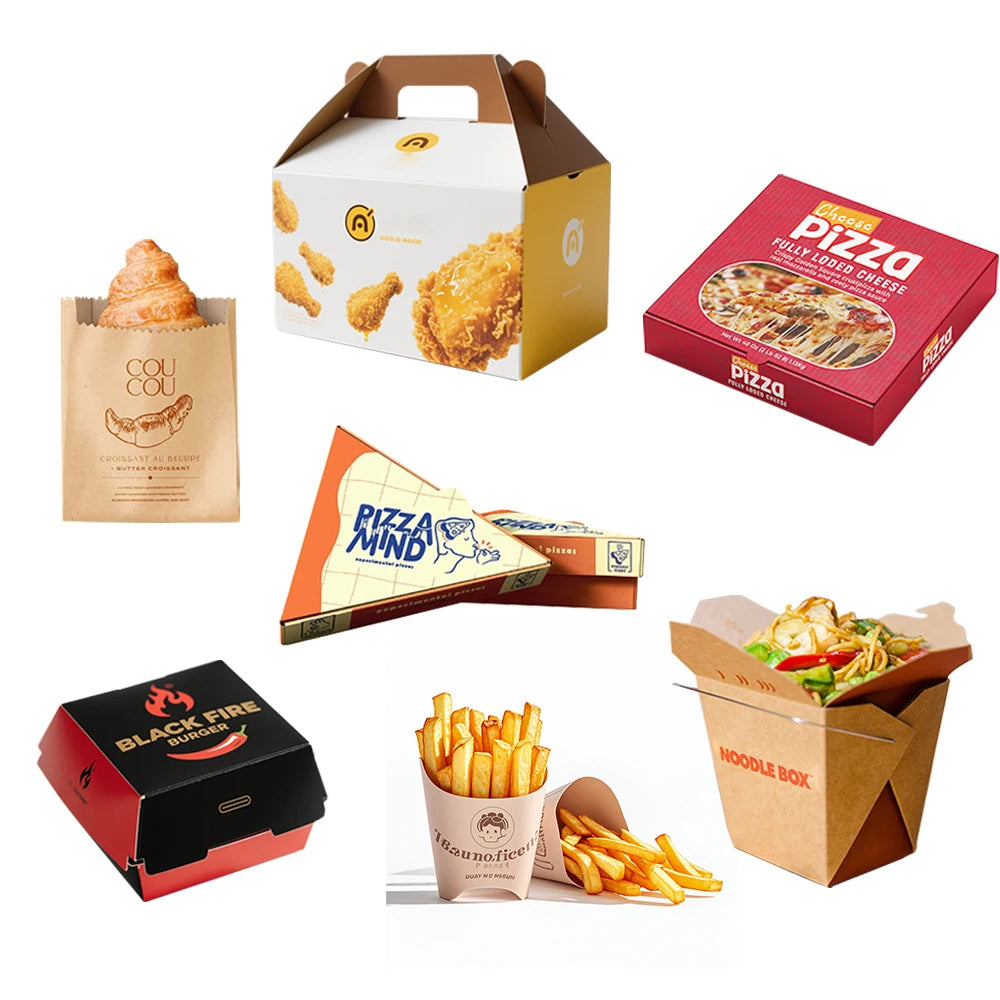 Custom Logo Printed Gable Top Box | Korean Fried Chicken & Burger Takeout Carrier with Handle