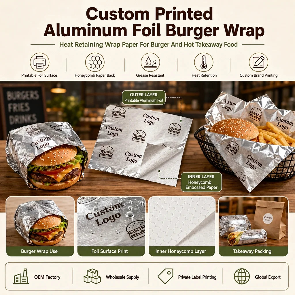 Custom Fast Food Aluminium Foil Greaseproof Burger Wrapping Paper Takeaway Packaging Paper Barbecue Fried Chicken Hot Dog