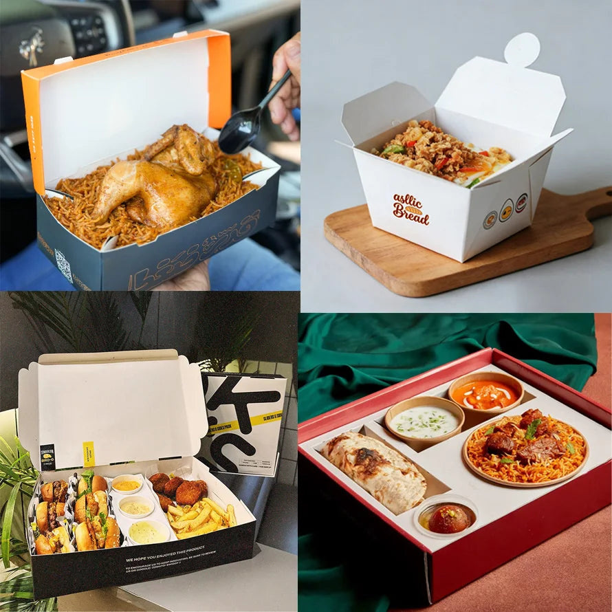 Custom Takeaway Halal Shawarma Packaging Chicken Fries Mandi Biryani Rice Box with Divider Disposable Paper Food Container