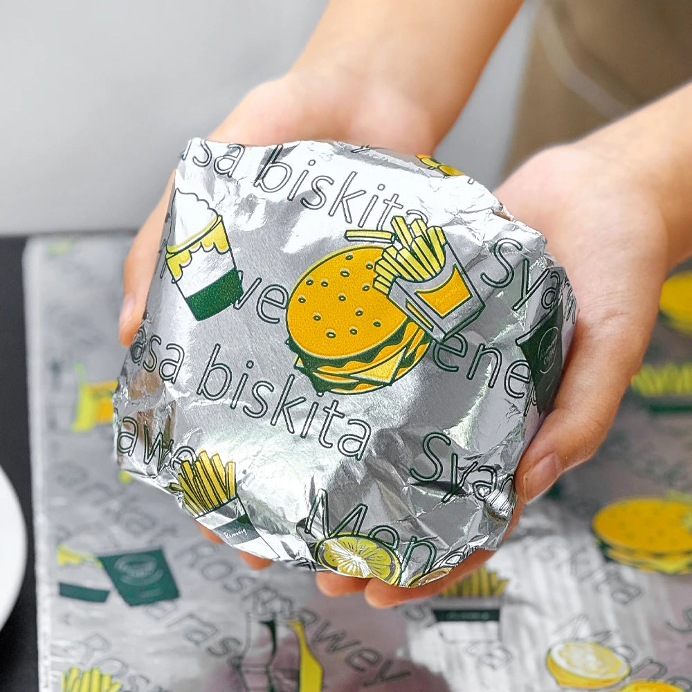 Custom Fast Food Aluminium Foil Greaseproof Burger Wrapping Paper Takeaway Packaging Paper Barbecue Fried Chicken Hot Dog