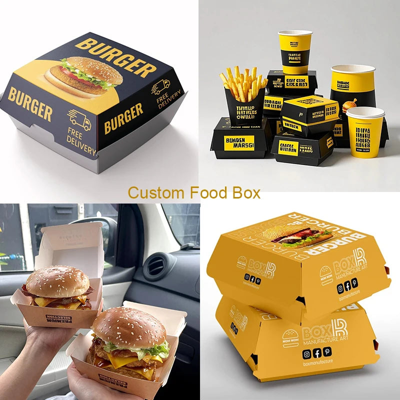 Custom Kraft Paper Burger Meal Box with 3 Compartments and Integrated Sauce Cup for Smash Burger, Wraps, and Fries To Go