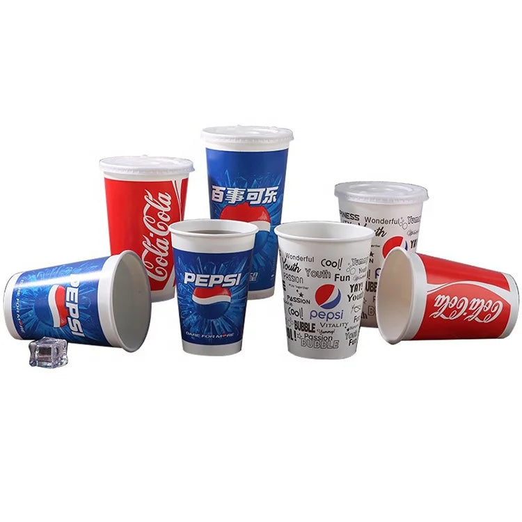 8oz 12oz 16oz Double PE Coating Compostable Soda Espresso Paper Cup Takeout Paper Cups With Transparent Lid