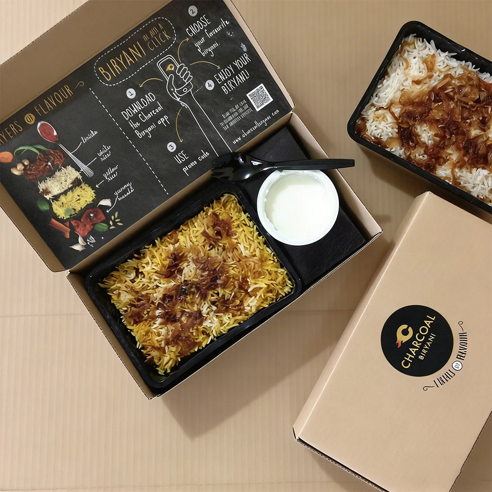 Custom Takeaway Halal Shawarma Packaging Chicken Fries Mandi Biryani Rice Box with Divider Disposable Paper Food Container