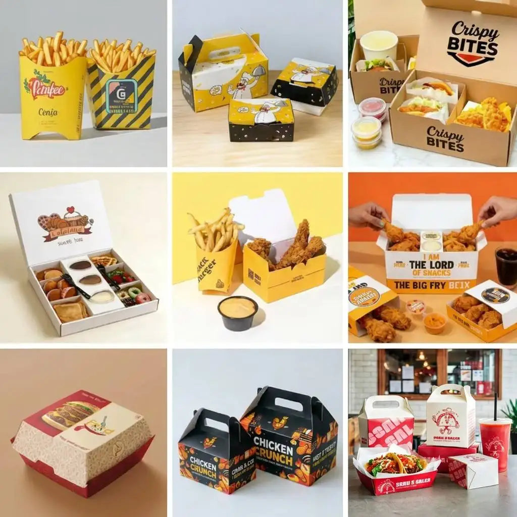 Disposable Takeaway French Fries Paper Box Food Packaging Custom Chicken Wing Burger Boxes Take Out Fast Food Box Container