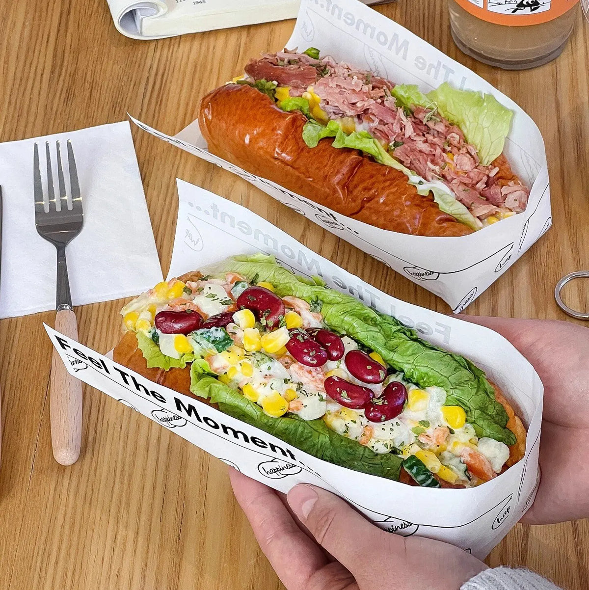 Customizable Disposable Takeaway Paper Bags for Hot Dogs Tacos & Sausages - Oil-Proof Sandwich Packaging Bags