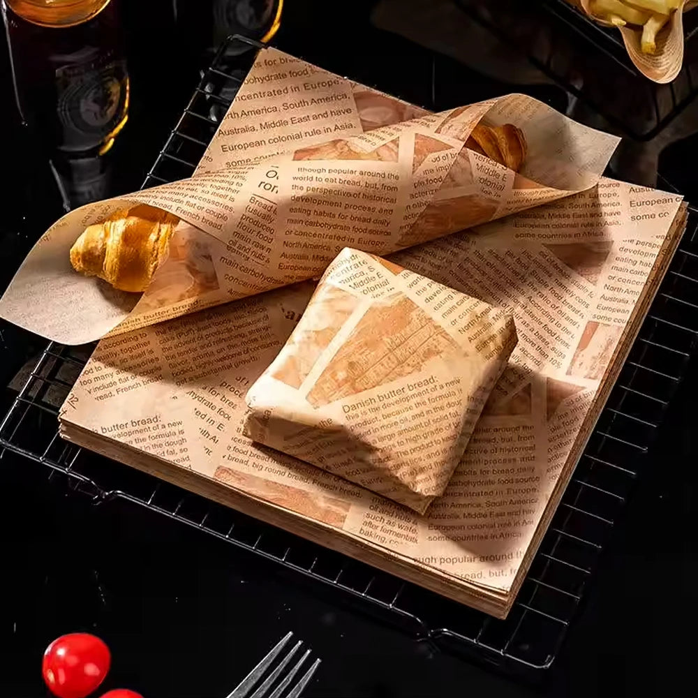 Greaseproof Custom Hamburger Paper-Food Safe Eco-Friendly PE Coated Sandwich Wrapper Custom Print Design for Pizza Cake Takeaway