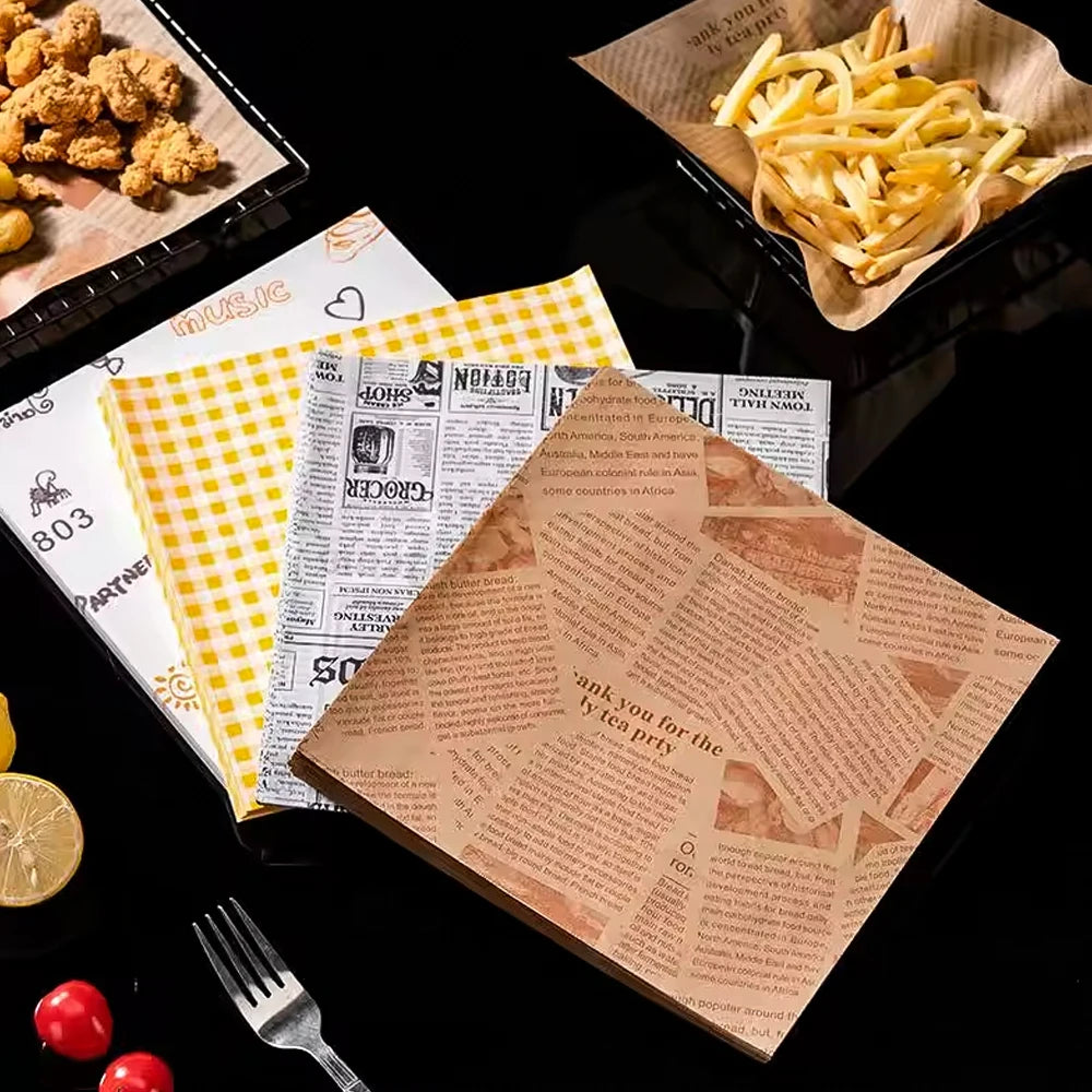 Greaseproof Custom Hamburger Paper-Food Safe Eco-Friendly PE Coated Sandwich Wrapper Custom Print Design for Pizza Cake Takeaway