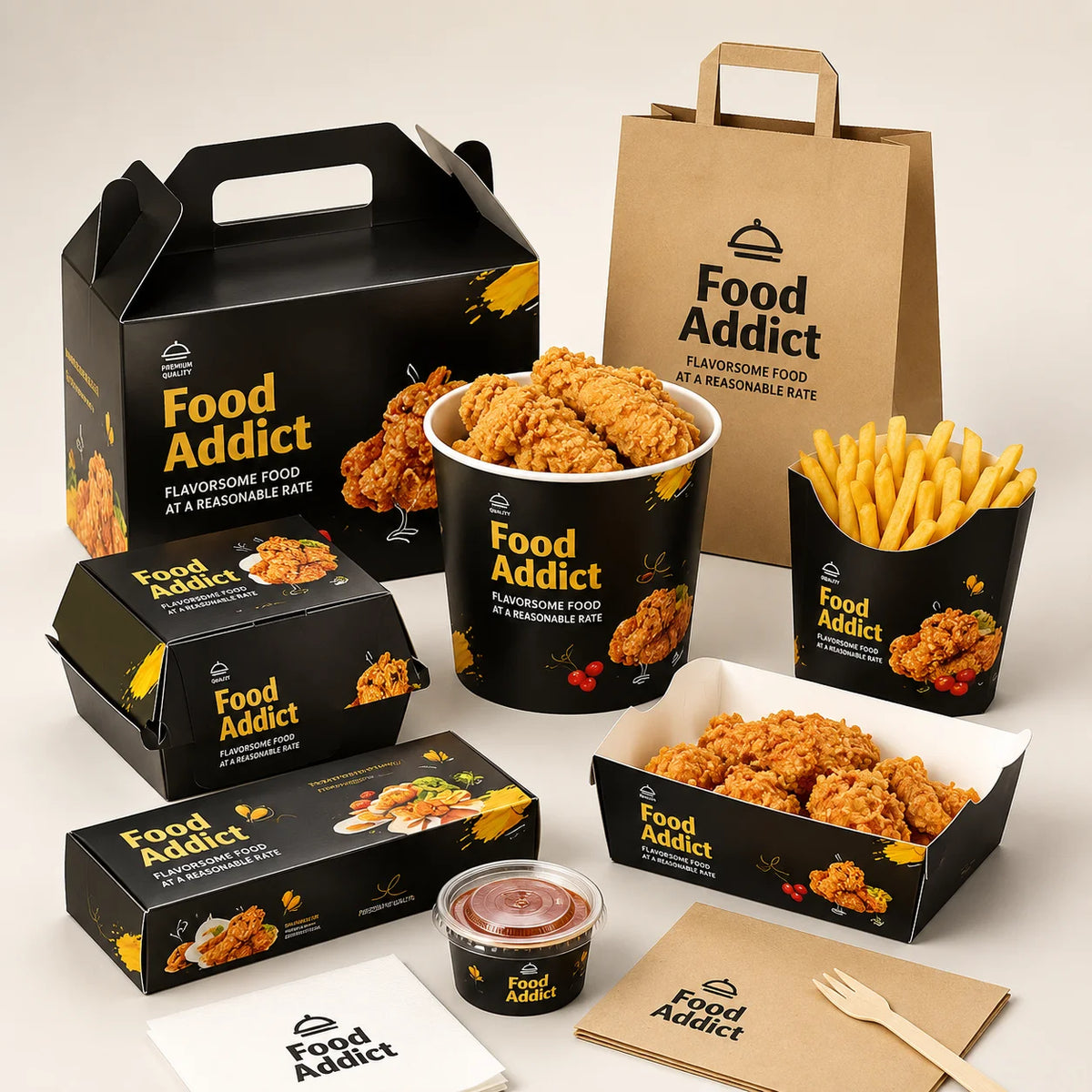 Custom Printed Logo Kraft Paper Box to go Takeaway french Fries Chicken Burger takeout Container Disposable Fast Food Packaging