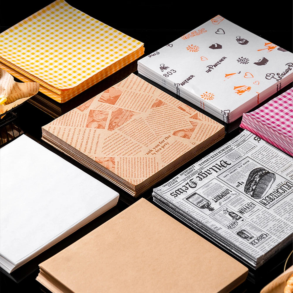 Greaseproof Custom Hamburger Paper-Food Safe Eco-Friendly PE Coated Sandwich Wrapper Custom Print Design for Pizza Cake Takeaway