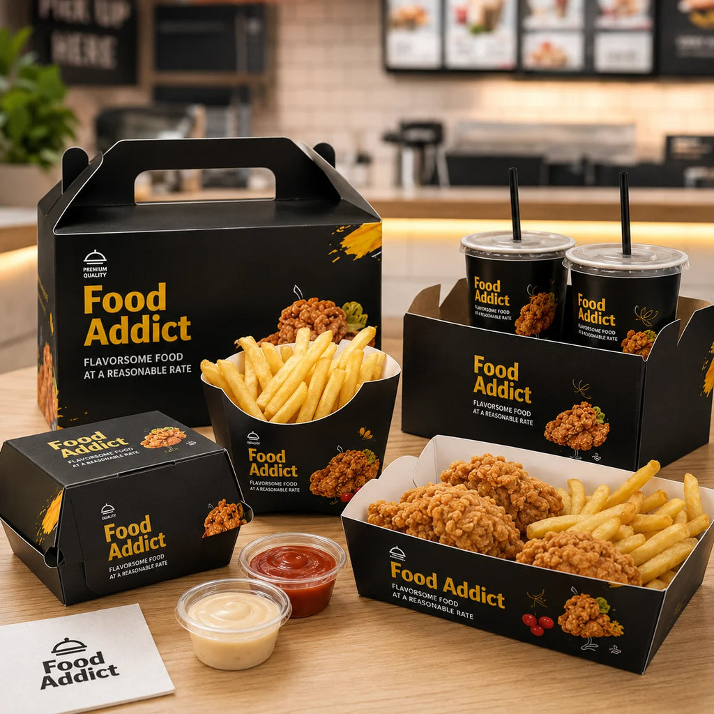 Custom Printed Logo Kraft Paper Box to go Takeaway french Fries Chicken Burger takeout Container Disposable Fast Food Packaging
